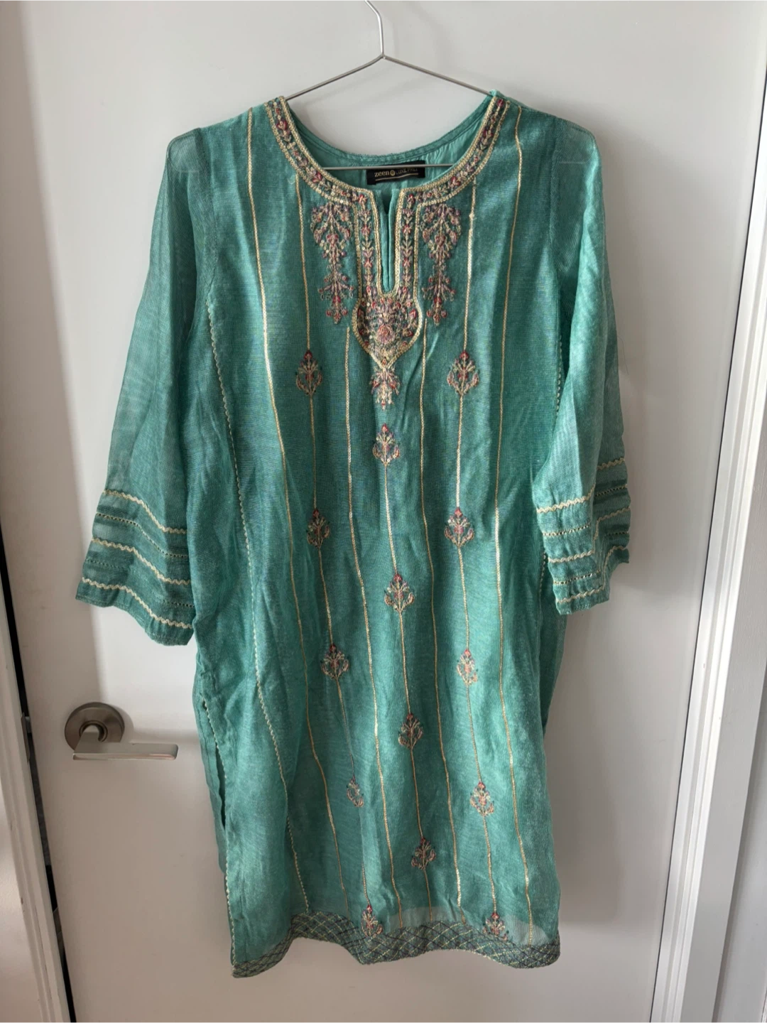 Women's Teal Kurti Pants and Dupatta Set