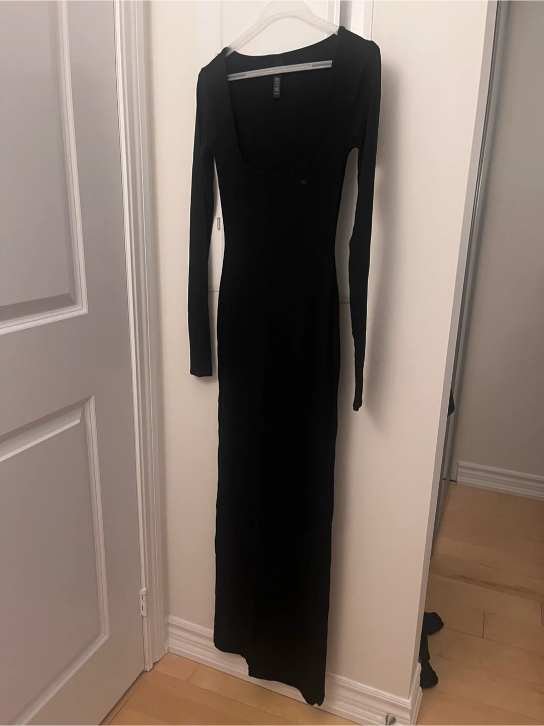 SKIMS Black Ribbed Long Sleeve Maxi Dress - Size S/P