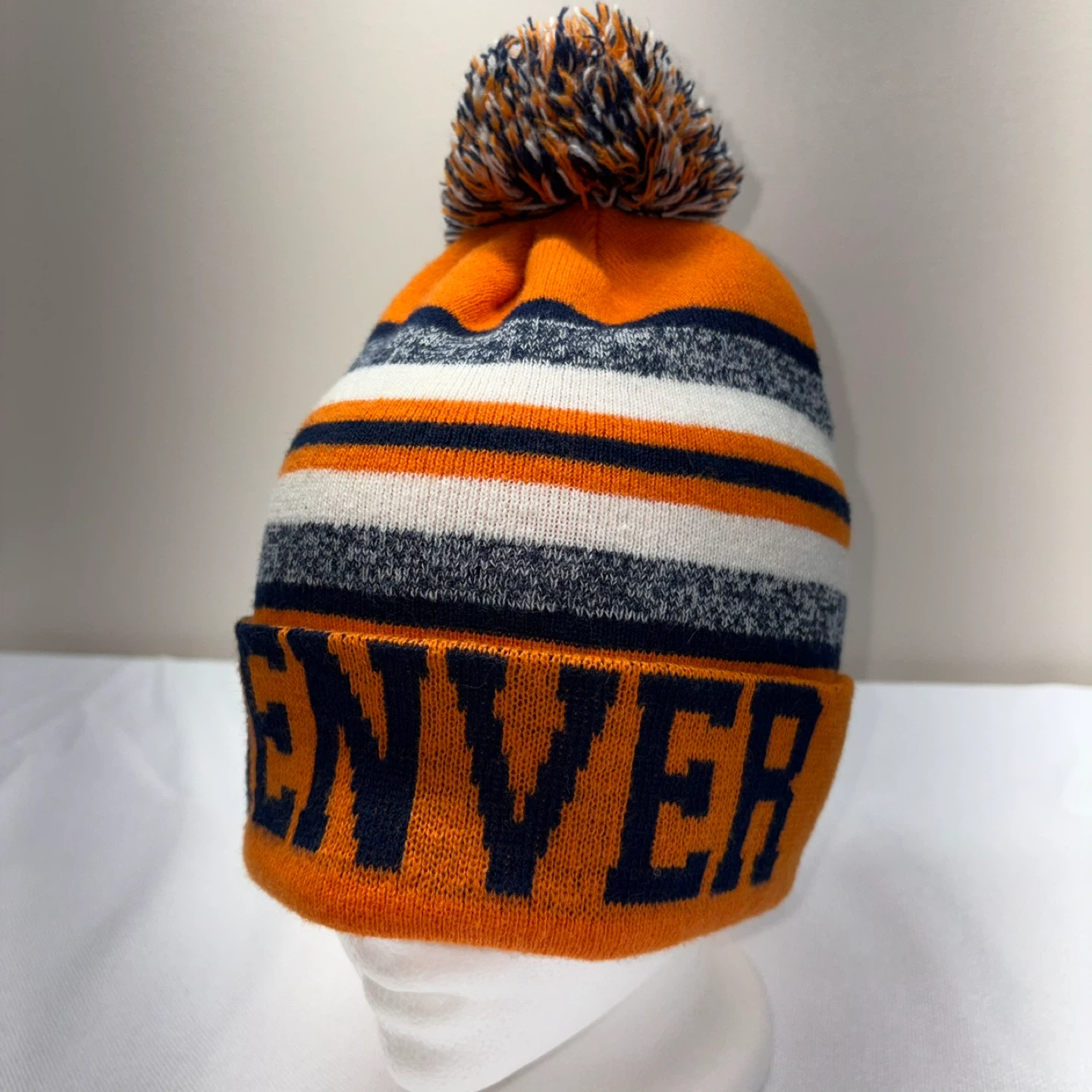 Denver Broncos Striped Pom Beanie - Orange, White, Blue - photo 5