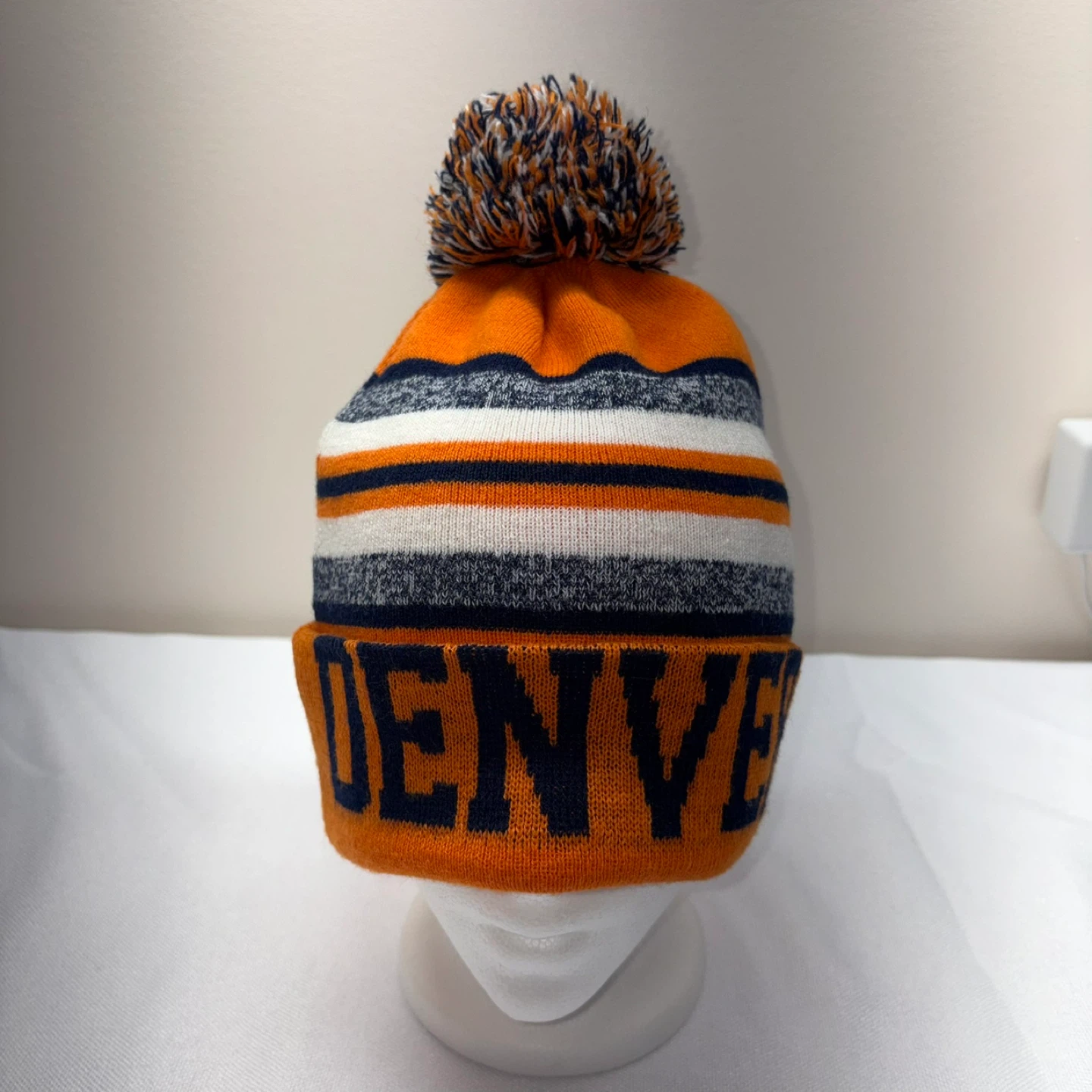 Denver Broncos Striped Pom Beanie - Orange, White, Blue - photo 4