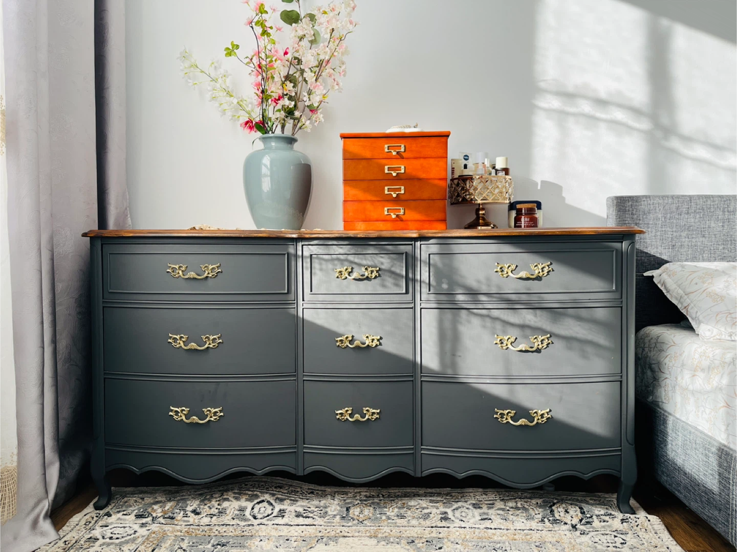 Dark Grey Dresser with 9 Drawers