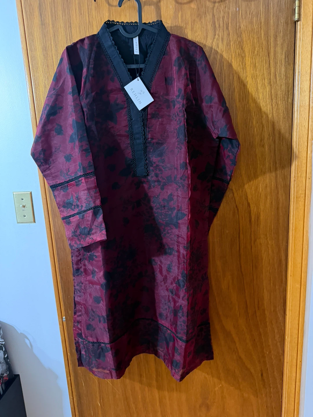 Rehlin Burgundy Floral Long Sleeve Shirt Trouser Dopatta - photo 2