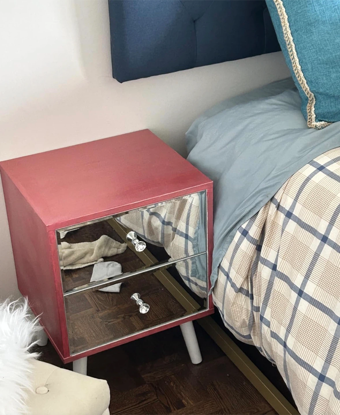 Mirrored Accent Side Table Nightstand
