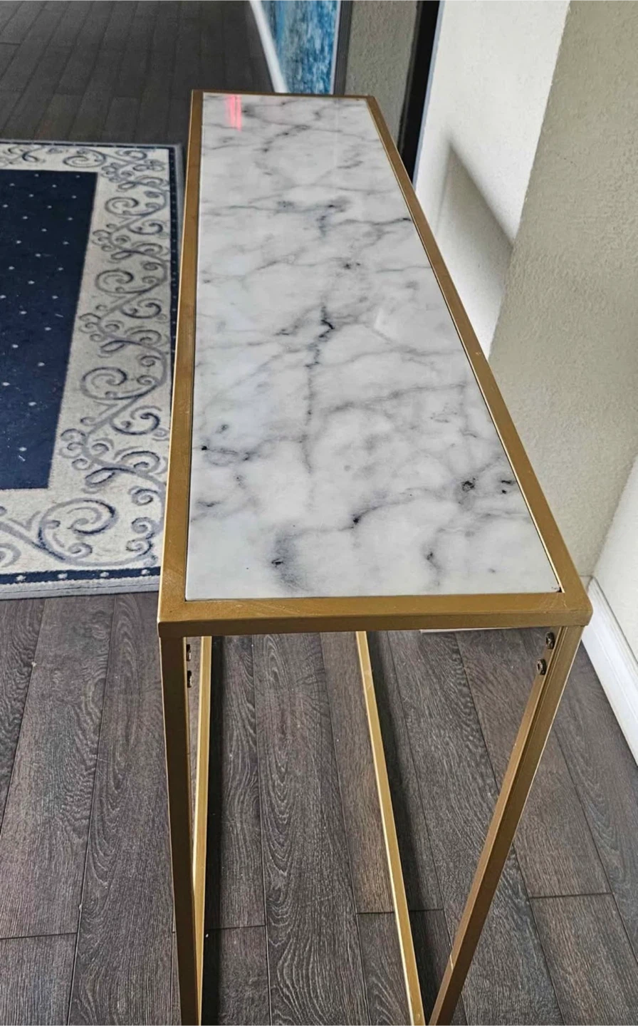 Faux Marble Top Console Table with Gold Frame - photo 2
