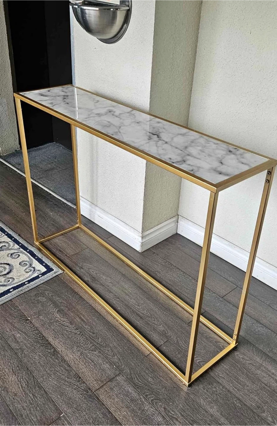 Faux Marble Top Console Table with Gold Frame