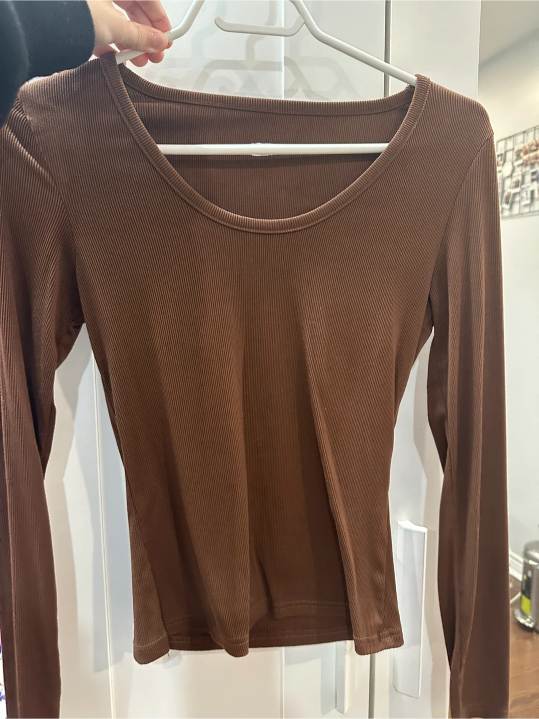 Brown Ribbed Long Sleeve Top