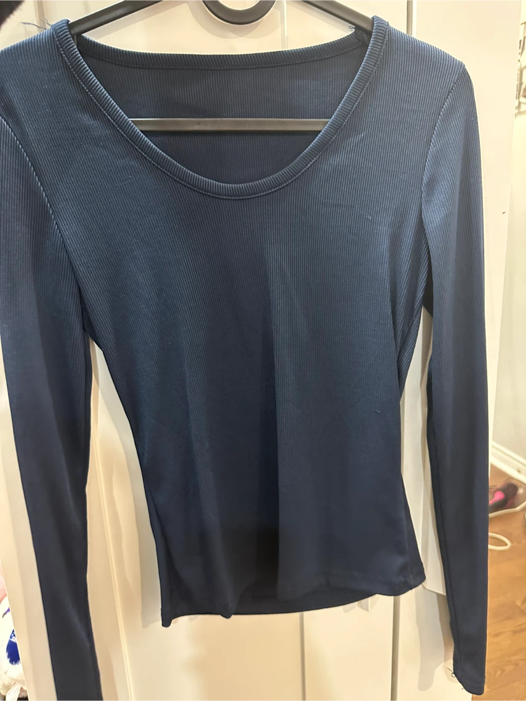 Blue Ribbed Long Sleeve Top
