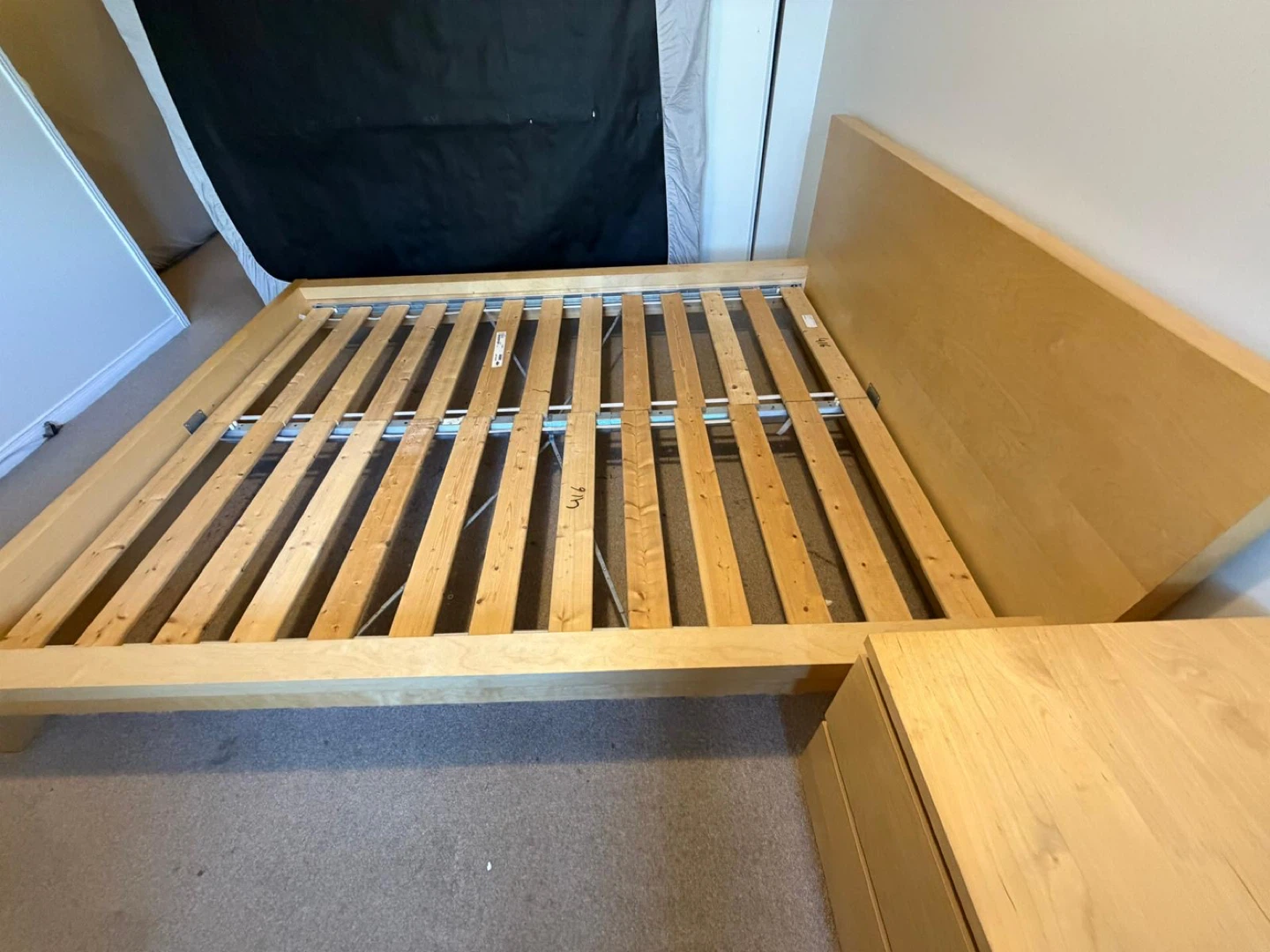 IKEA queen bed frame + night table. New mattress & box spring - photo 2