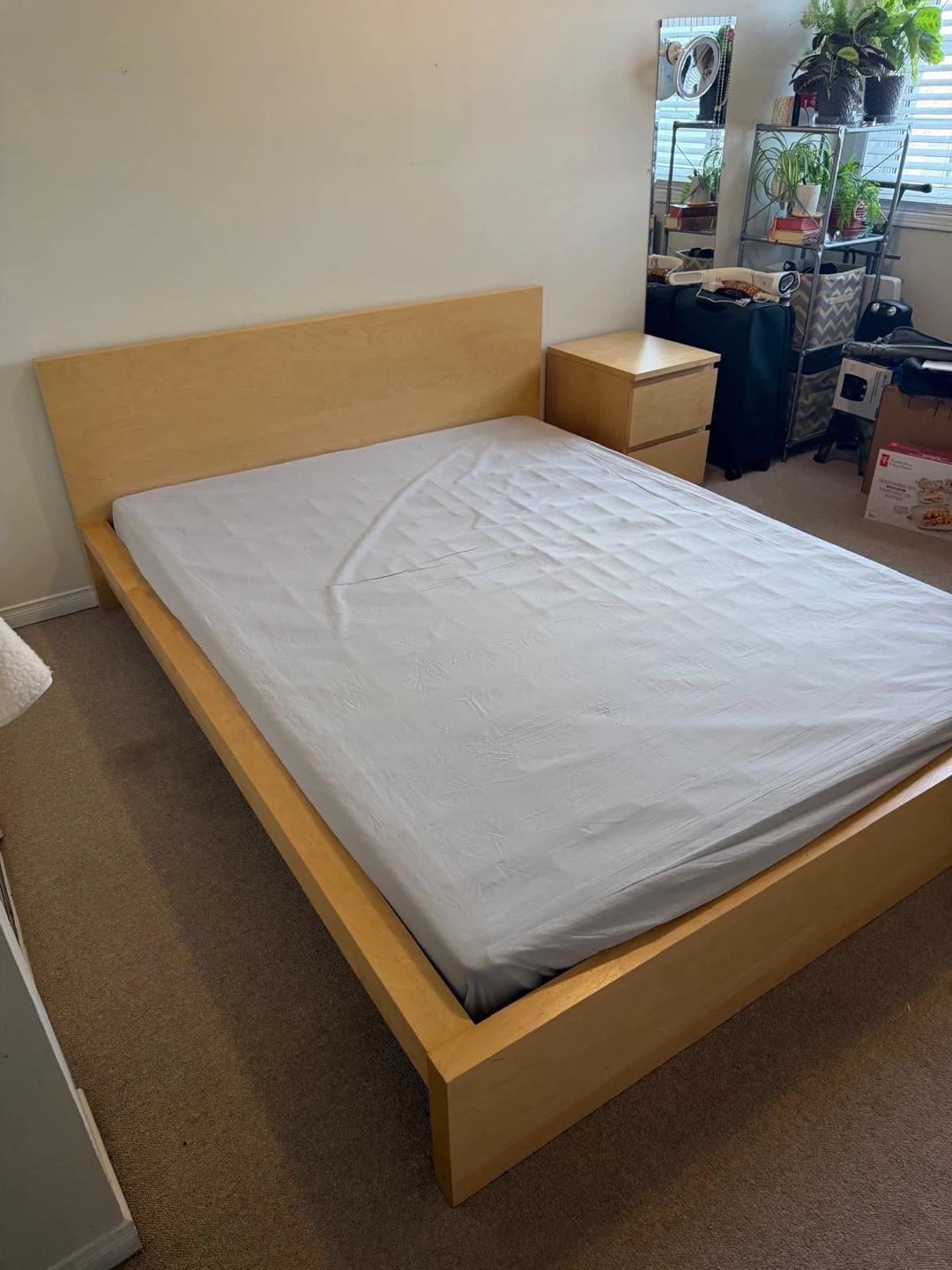 IKEA queen bed frame + night table. New mattress & box spring - photo 3