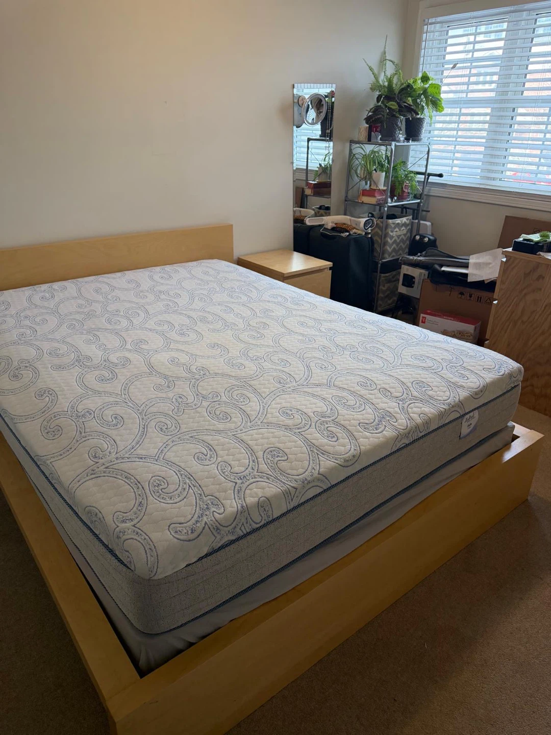 IKEA queen bed frame + night table. New mattress & box spring - photo 4