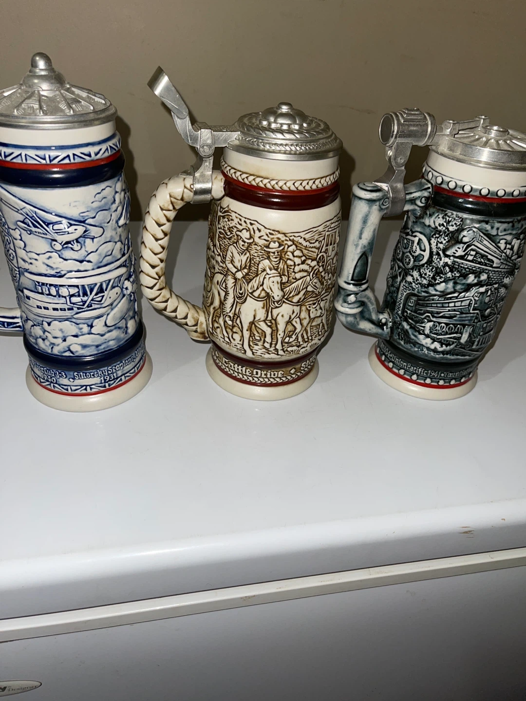 Collection of 3 Decorative Beer Steins with Lids