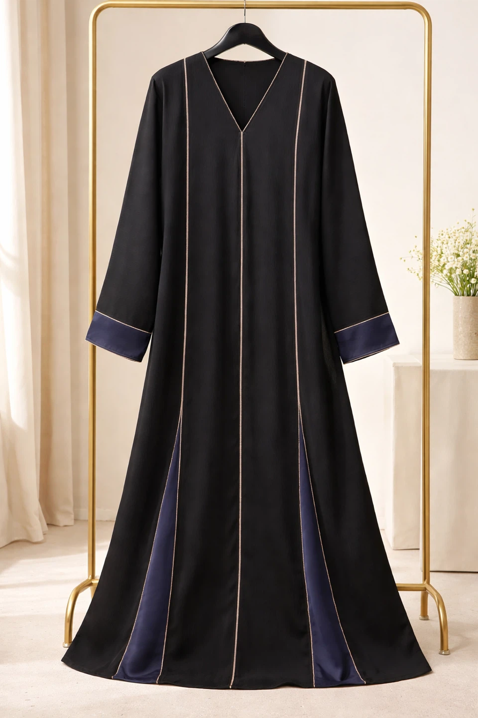 Black Abaya with Piping and Zipper - photo 2