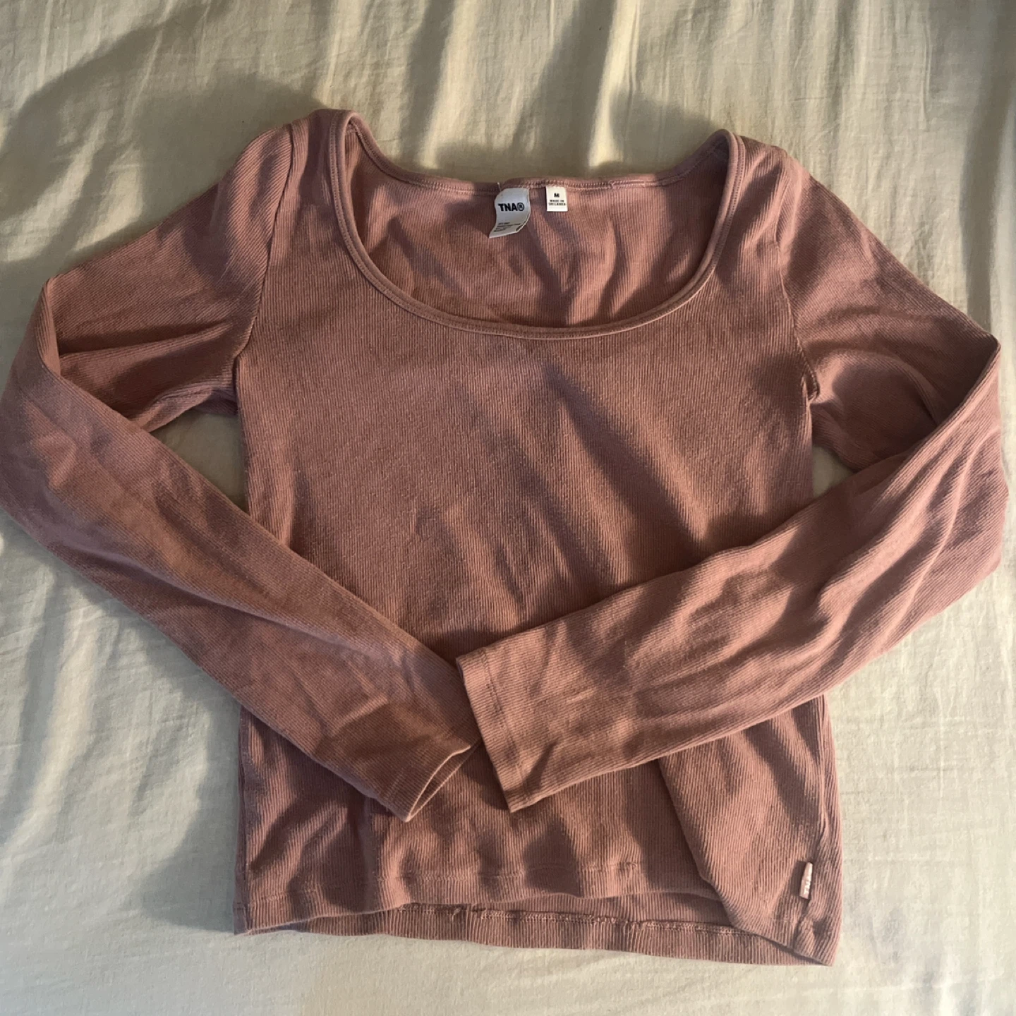 TNA Ribbed Long Sleeve Top - Mauve - Size M