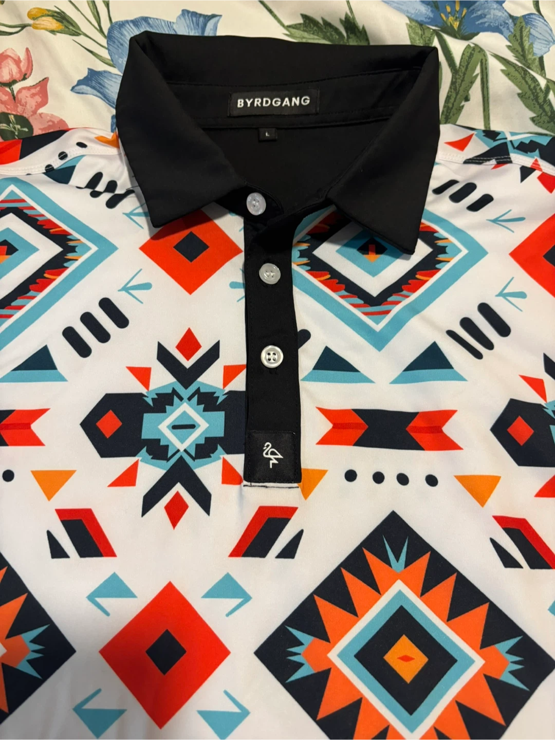 BYRDGANG Men's Size L Geometric Print Polo Shirt - photo 3