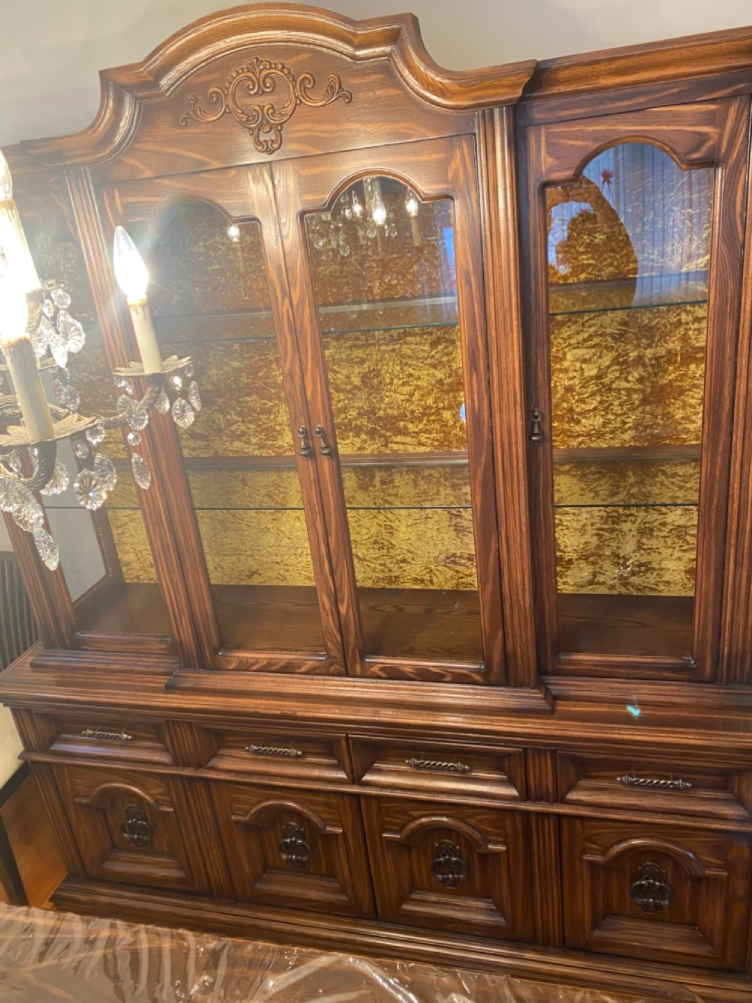 Vintage Wooden China Cabinet with Glass Doors