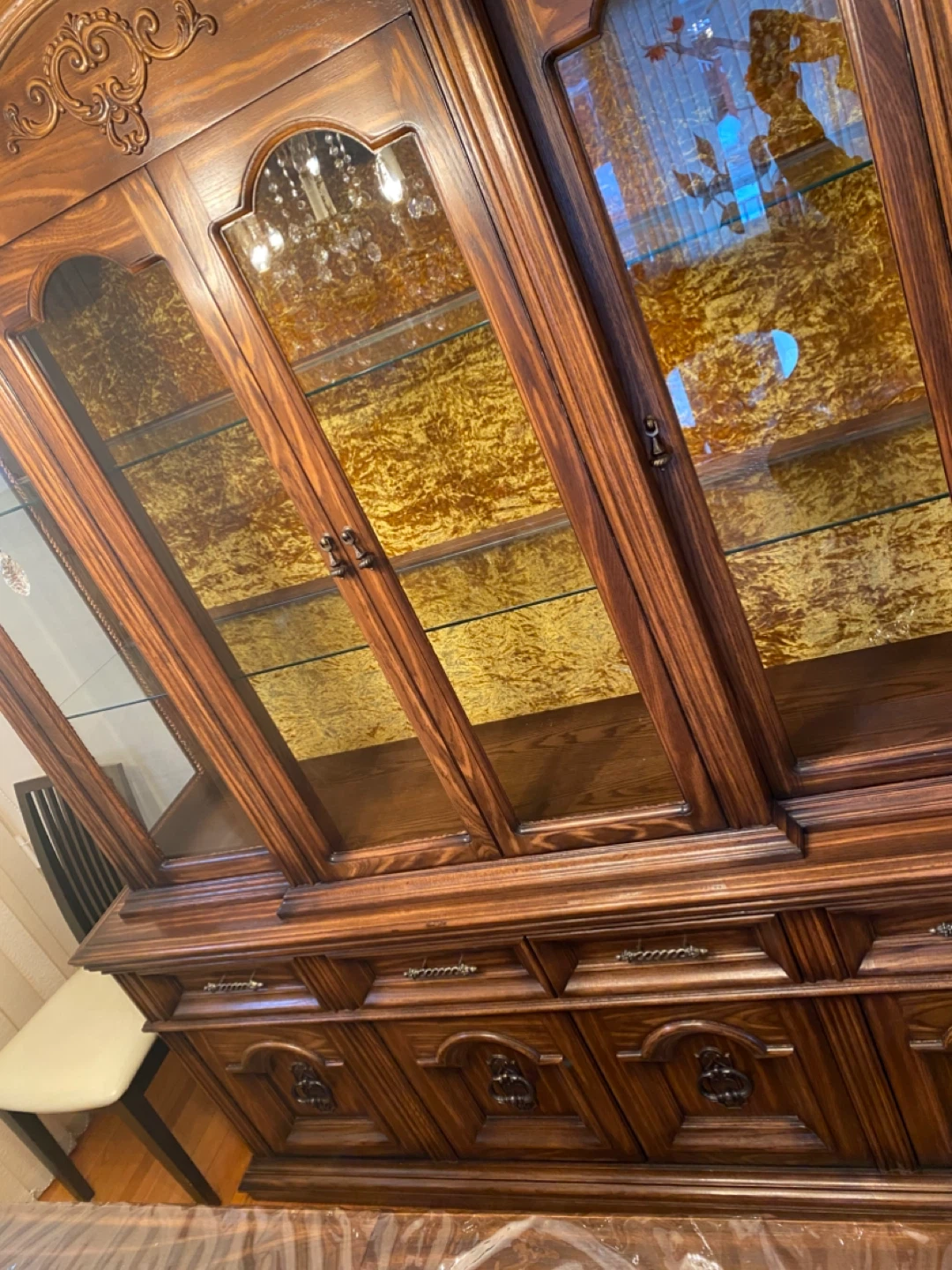 Vintage Wooden China Cabinet with Glass Doors - photo 2