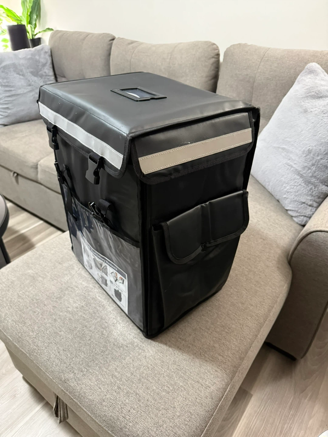 Black Solid Insulated Delivery Backpack