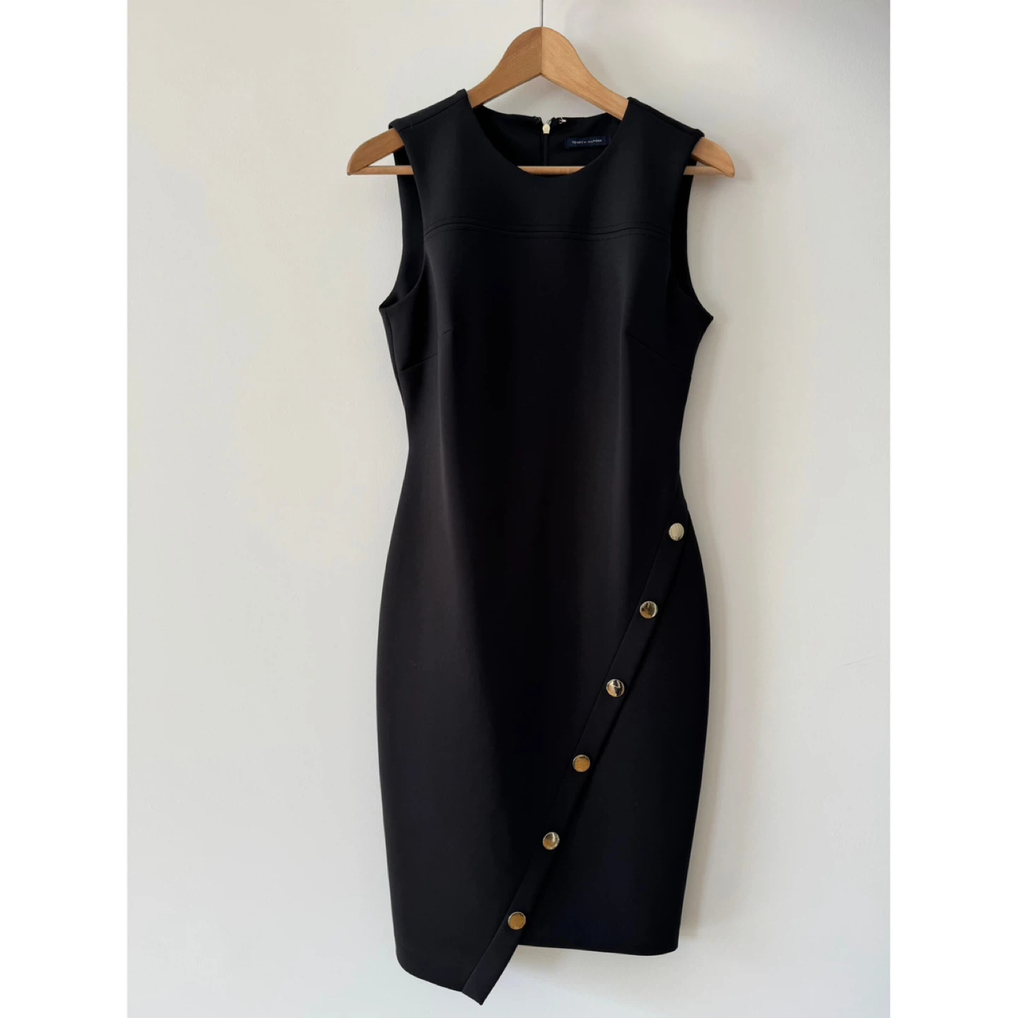 Tommy Hilfiger Black Sleeveless Sheath Dress with Gold Buttons
