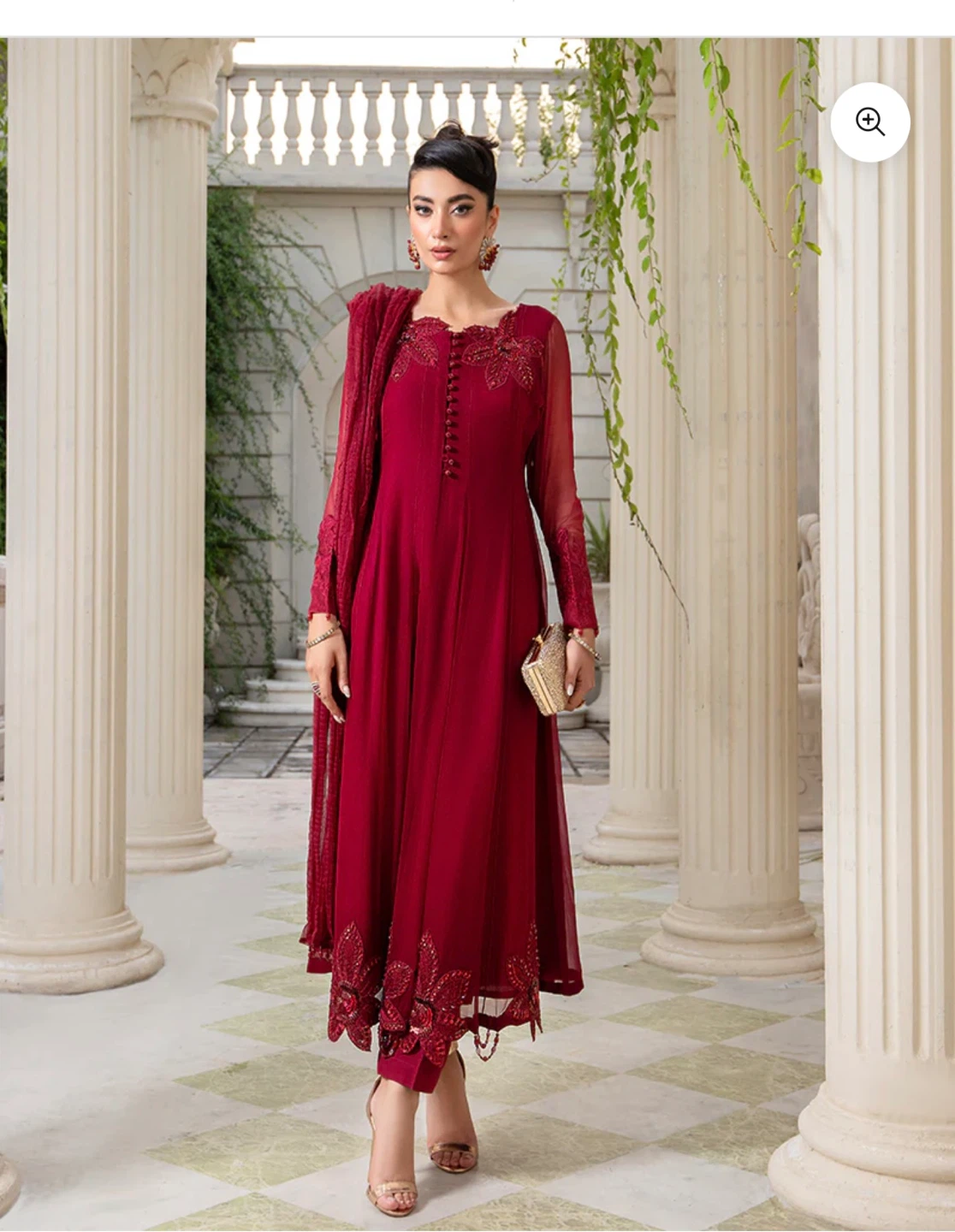Women's Red Embroidered Kurti Set with Dupatta