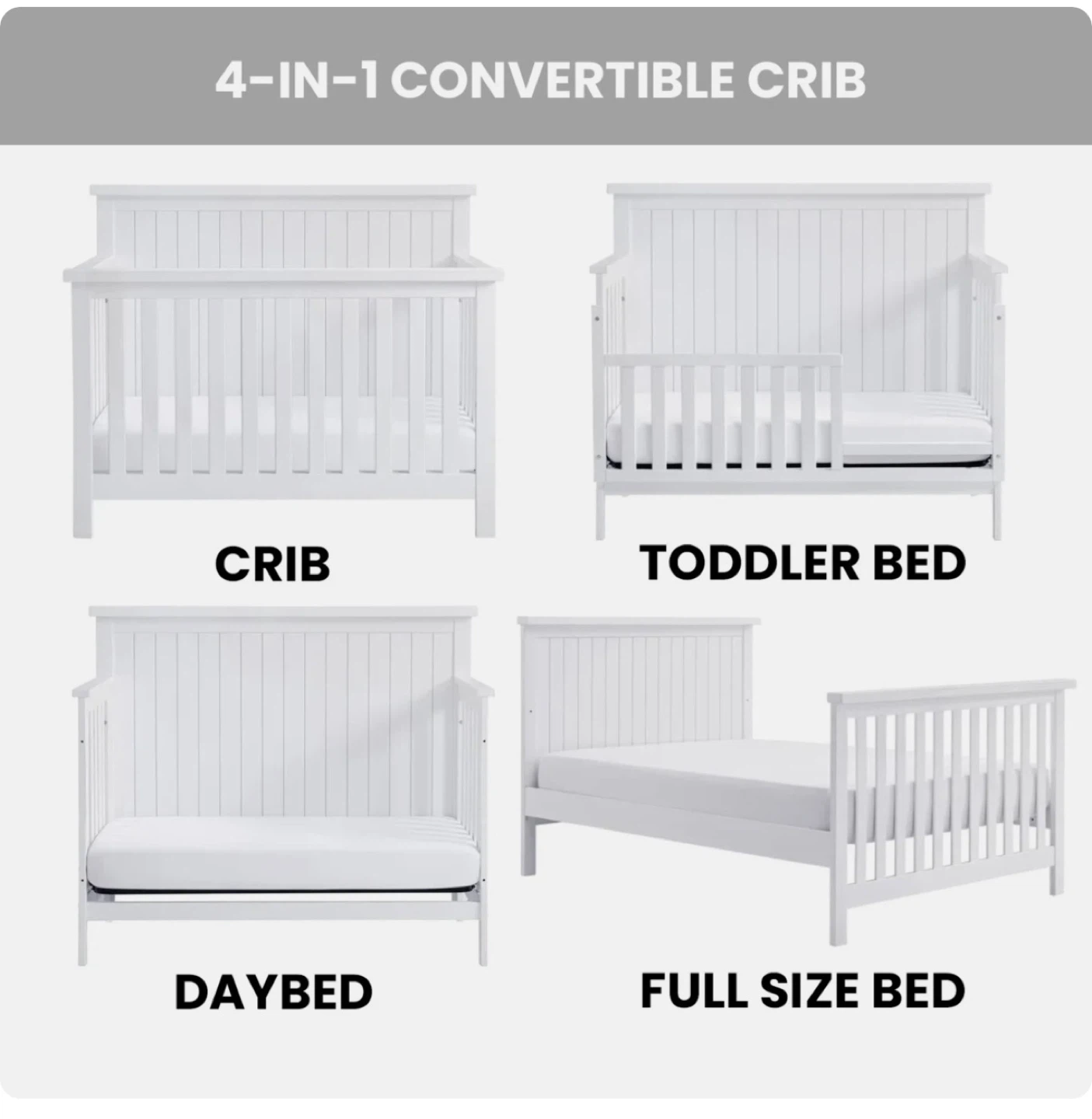 4-in-1 Convertible Crib with Mattress and Accessories