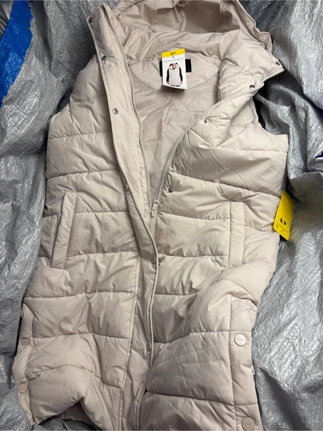 Ladies Sanctuary Puffer long Vest with Hood - S/P