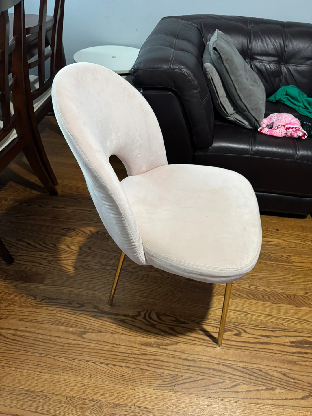 Pink Velvet Accent Chair with Gold Legs - photo 3