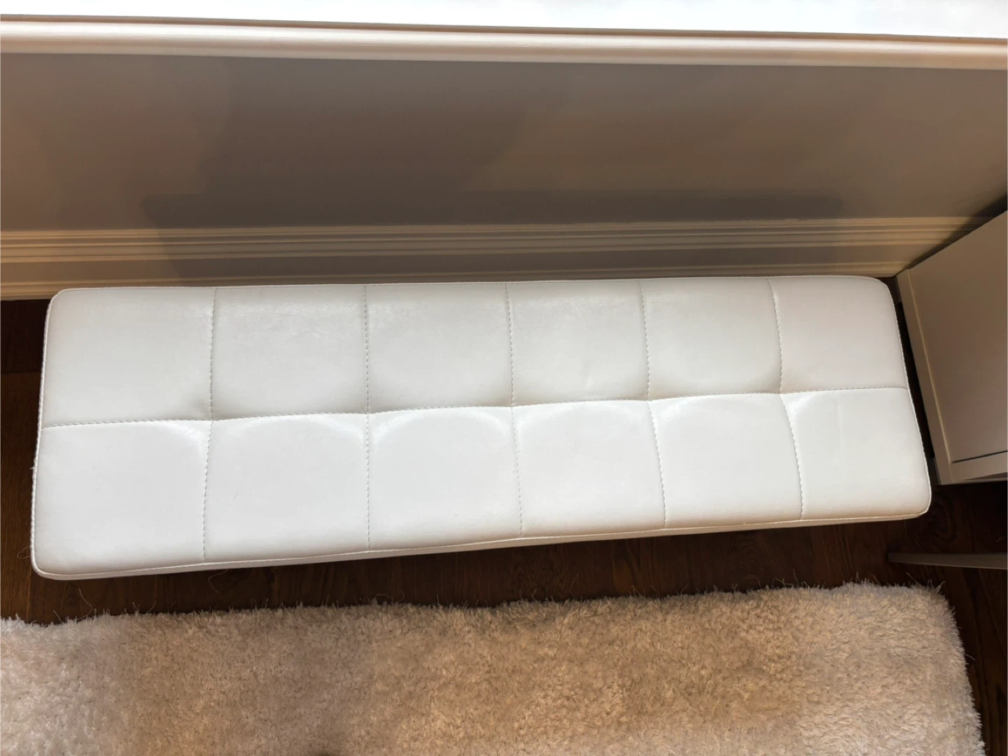 White Faux Leather Bench with Chrome Legs - photo 2
