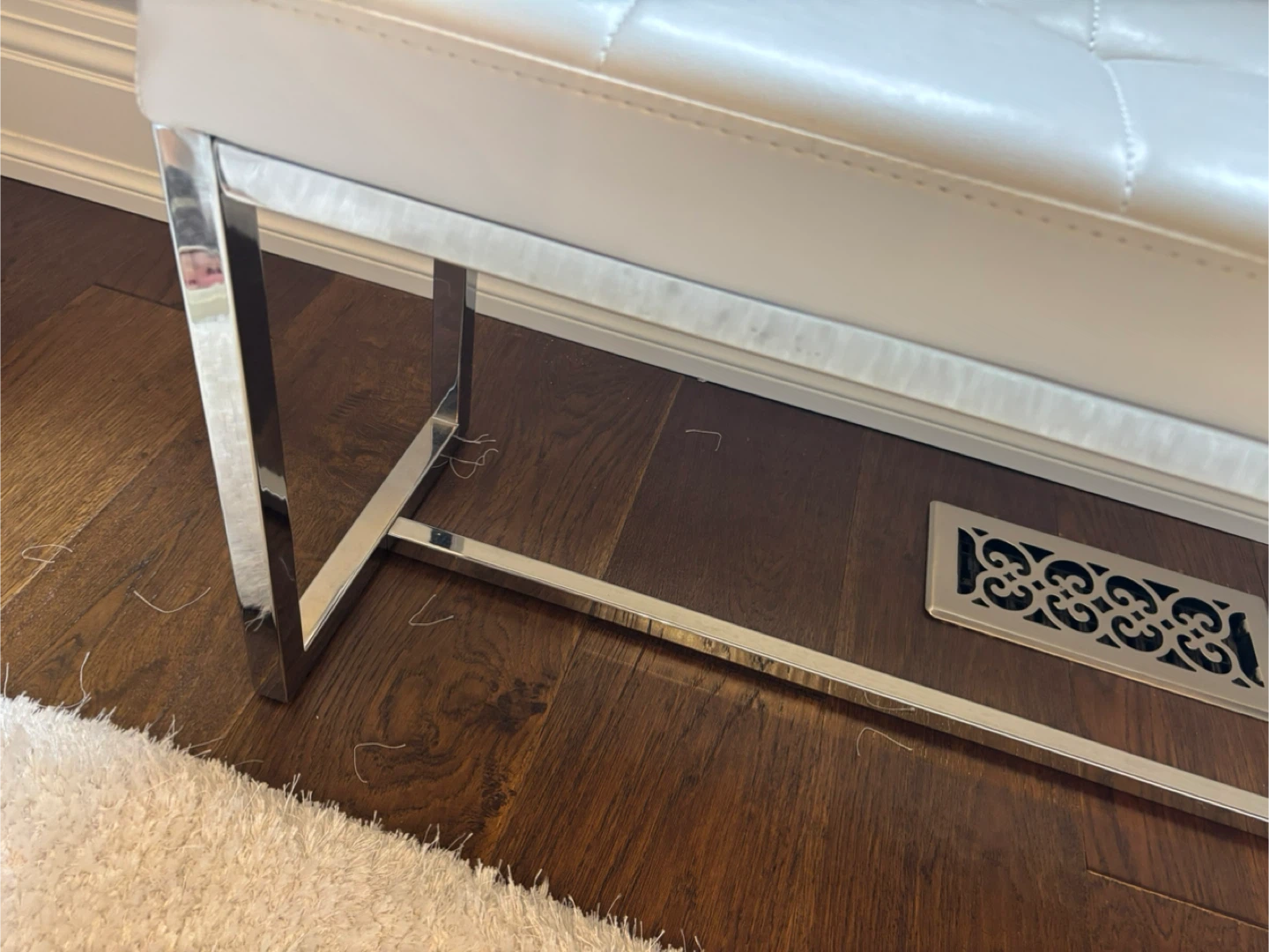 White Faux Leather Bench with Chrome Legs - photo 3