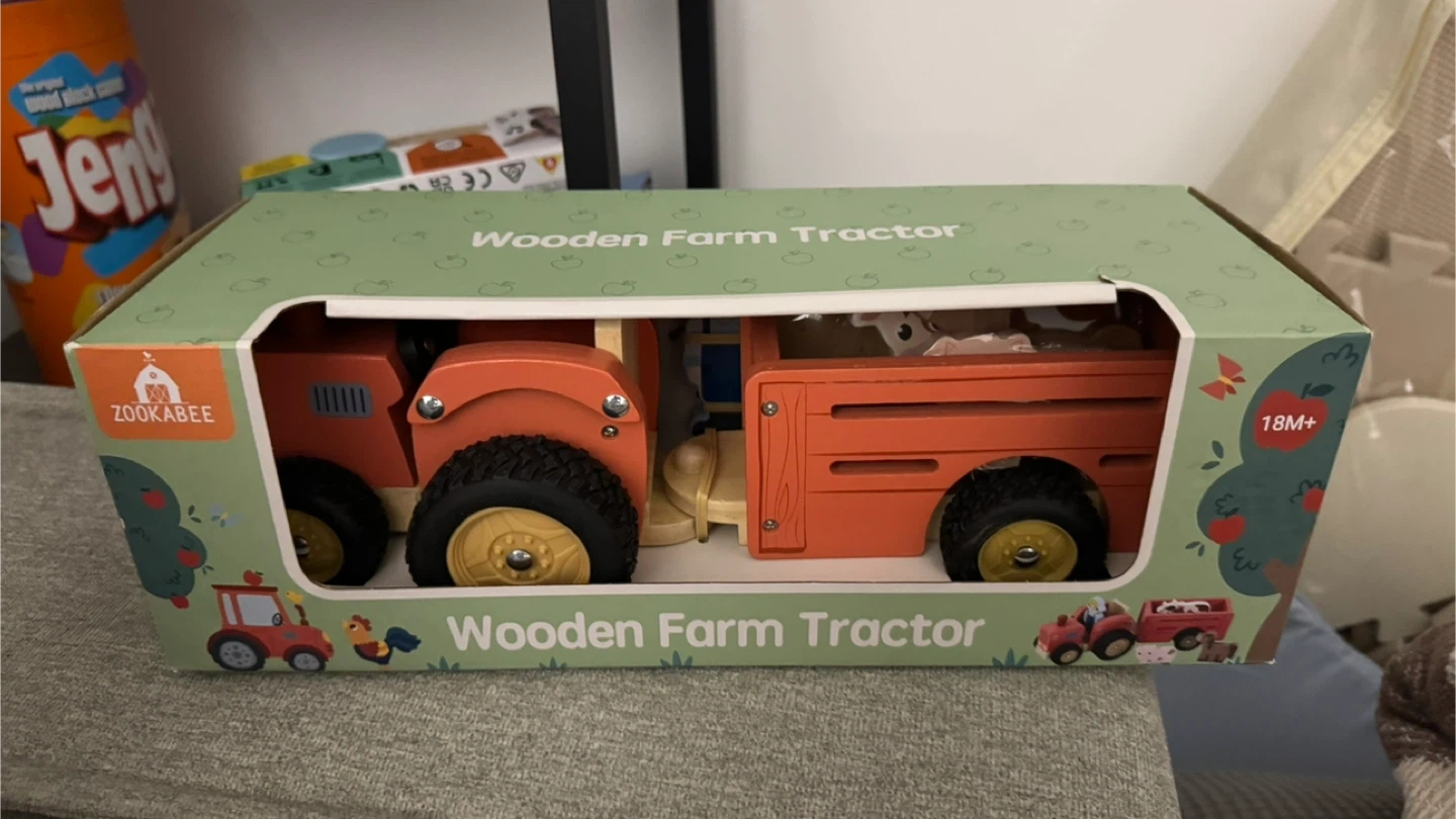 Zookabee Wooden Farm Tractor Toy with Trailer