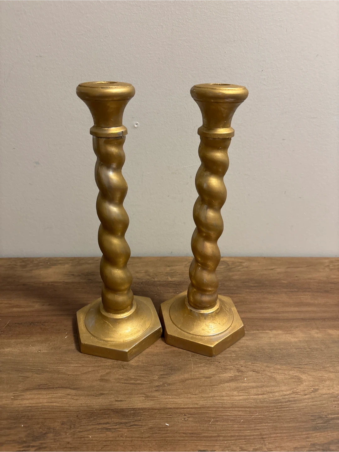 Gold Twisted Candlestick Holders Pair 12”