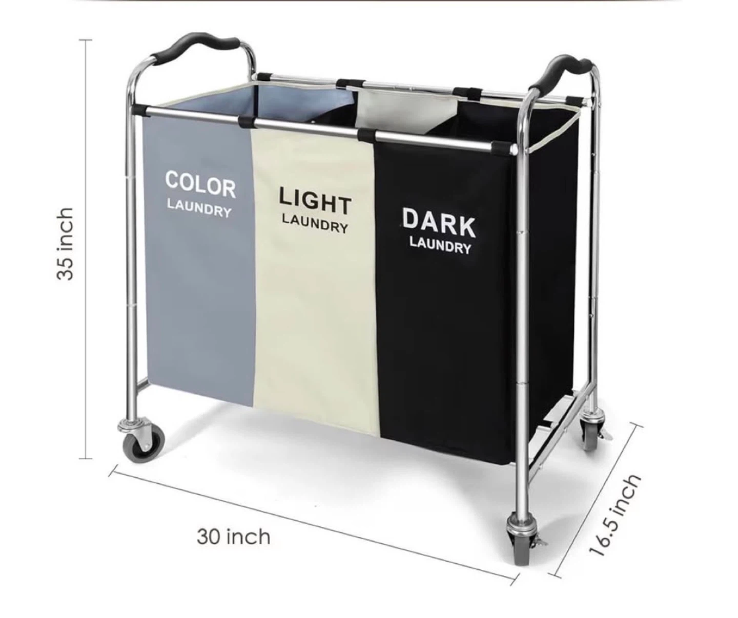 3-Section Rolling Laundry Sorter Hamper