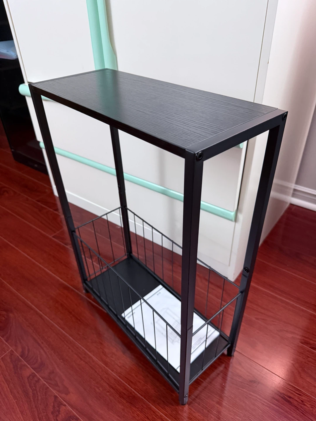 Black Metal End Table with Magazine Rack