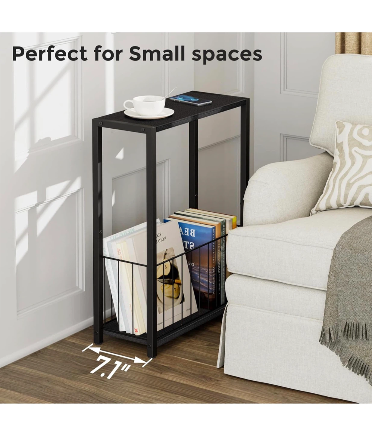 Black Metal End Table with Magazine Rack - photo 3