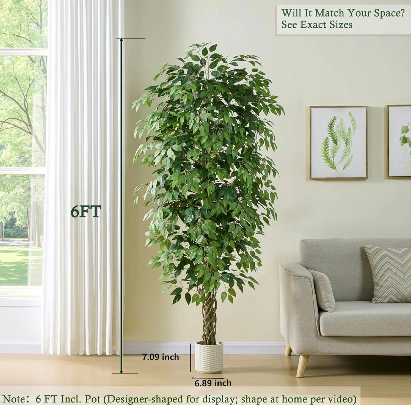 6ft Artificial Ficus Tree - photo 3