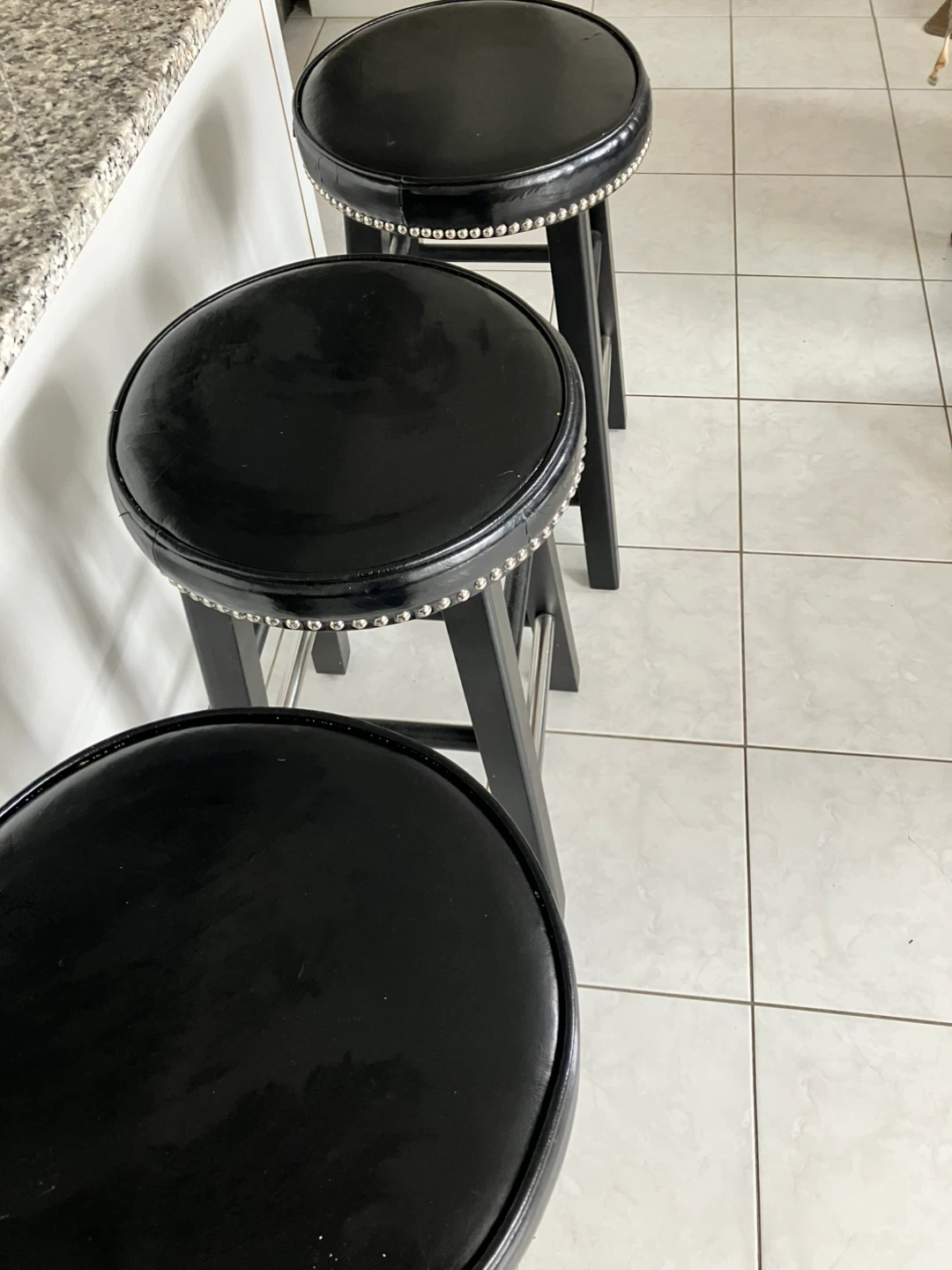 Set of 3 Black Faux Leather Bar Stools - photo 2