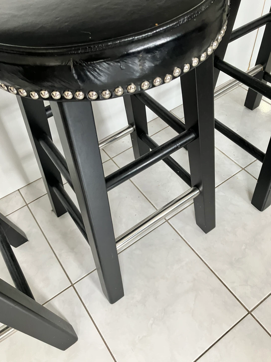 Set of 3 Black Faux Leather Bar Stools