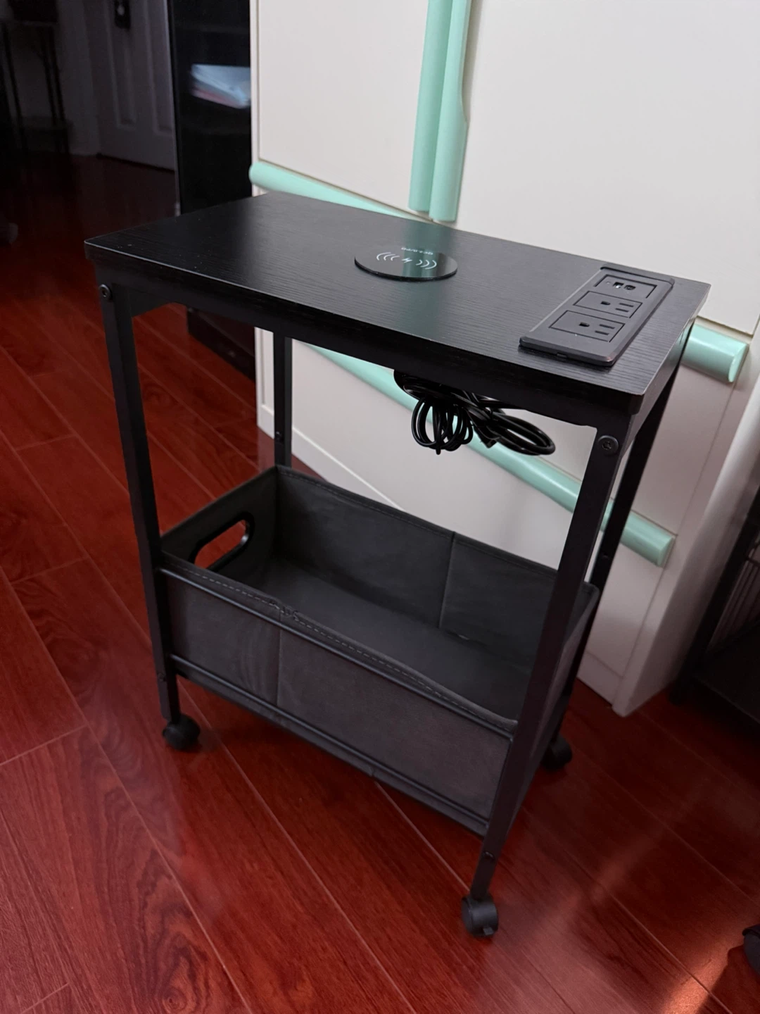 Rolling Side Table with Wireless Charger and Outlets