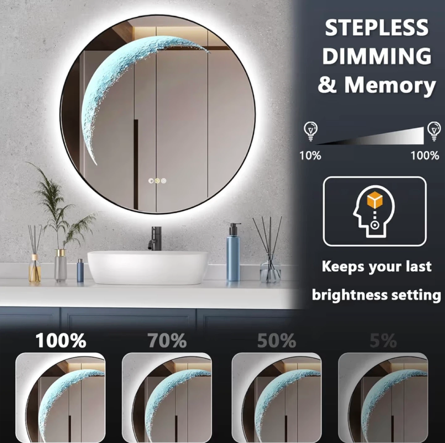 Round LED Bathroom Mirror with Anti-Fog - photo 3
