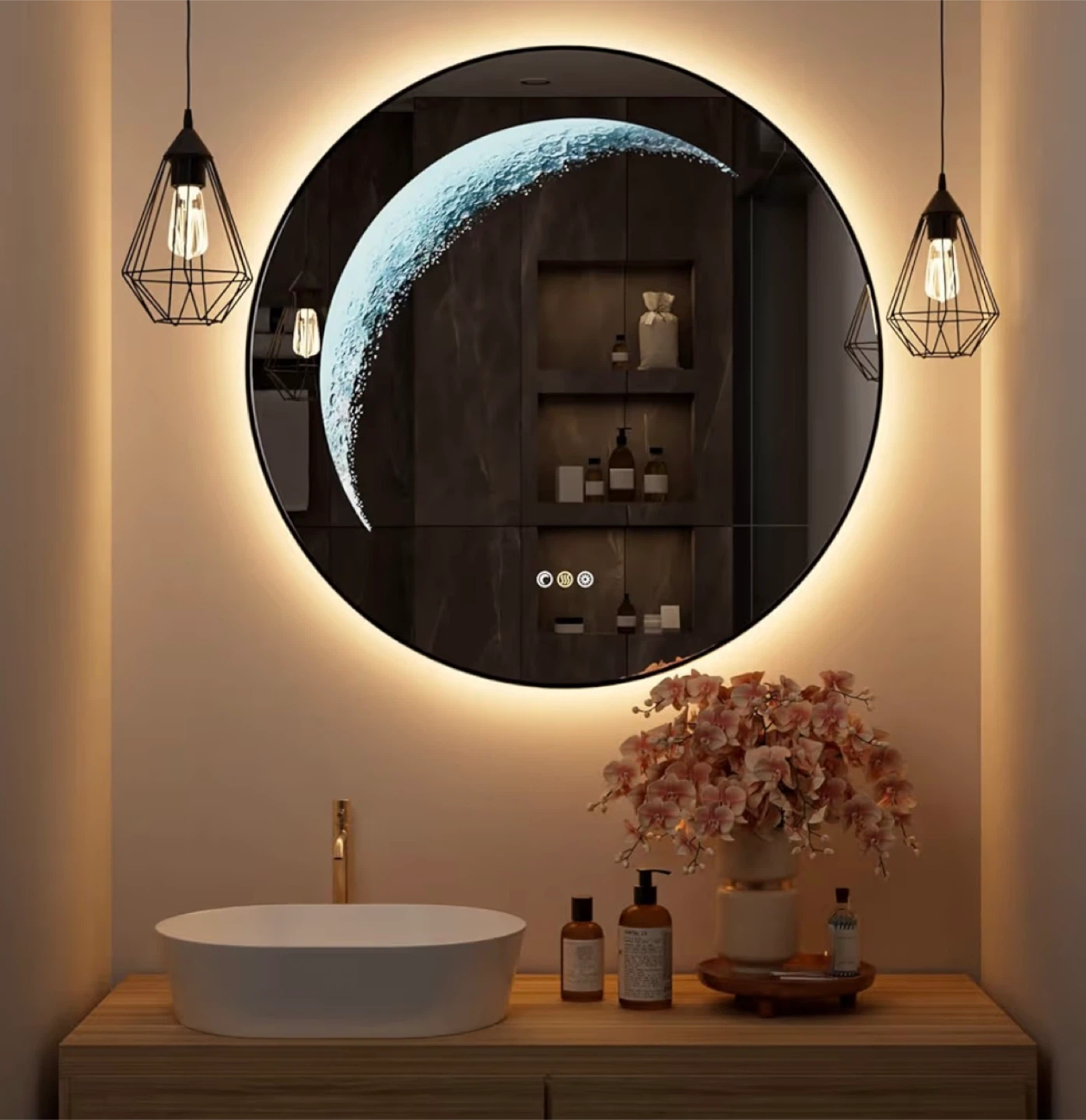 Round LED Bathroom Mirror with Anti-Fog