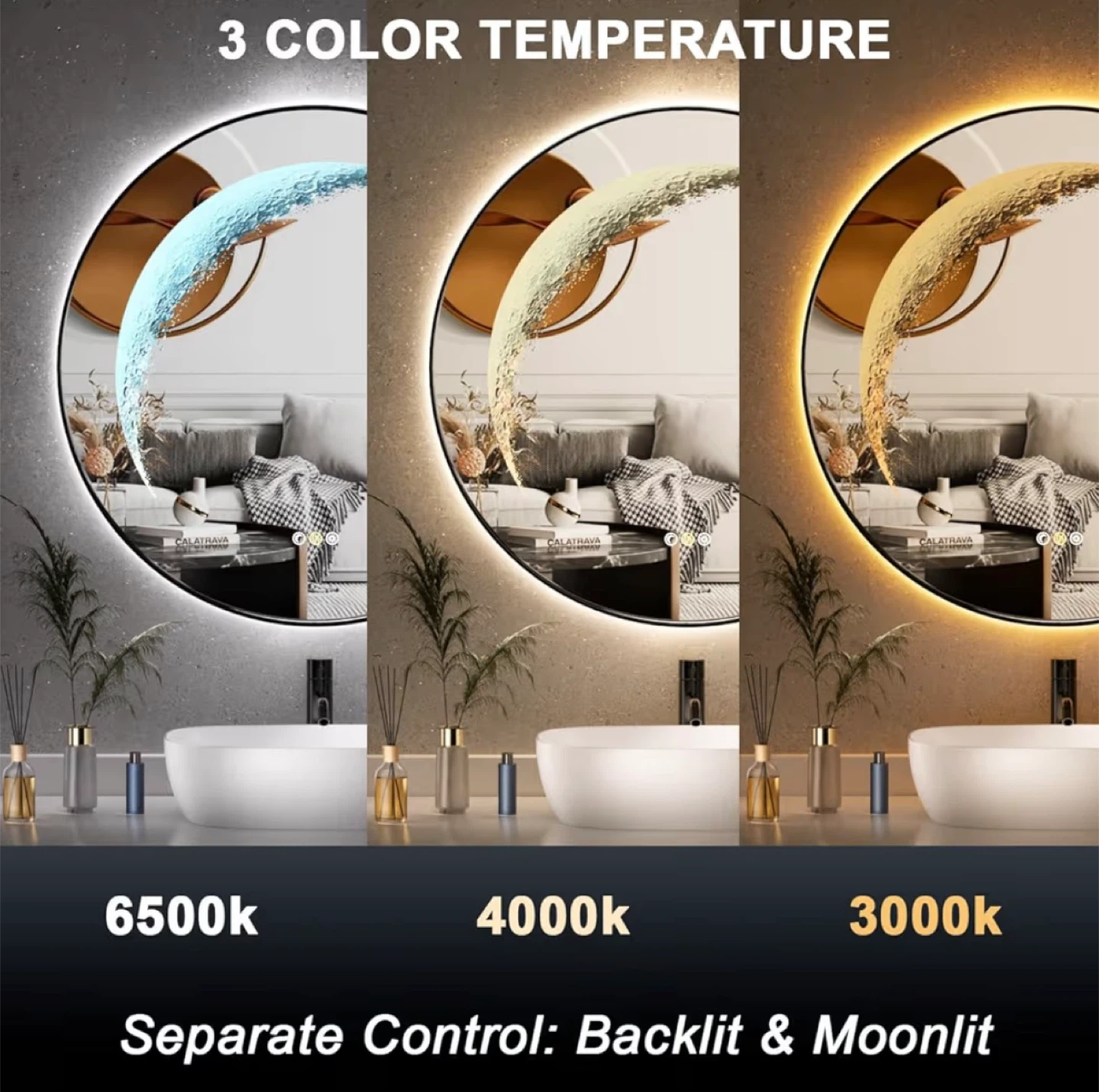 Round LED Bathroom Mirror with Anti-Fog - photo 2