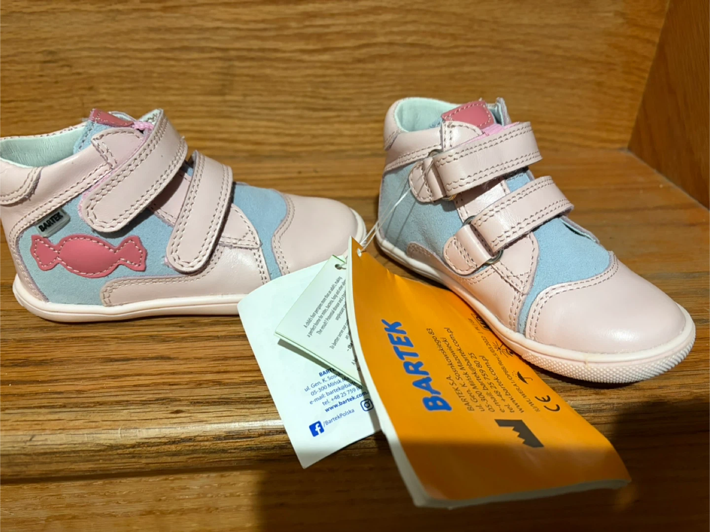 Bartek Baby Pink & Blue Leather High-Top Sneakers - Size 22