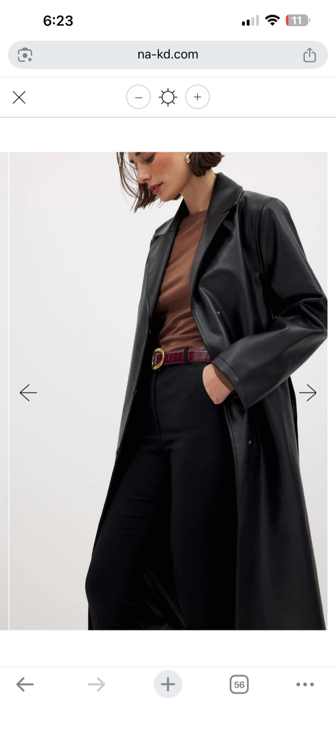 NA-KD Faux Leather Long Trench Coat