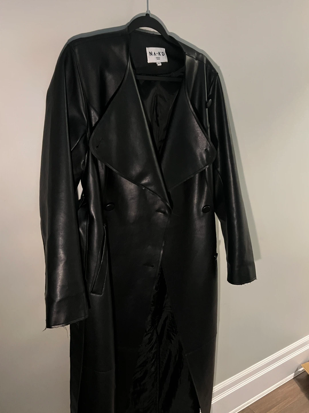 NA-KD Faux Leather Long Trench Coat - photo 4