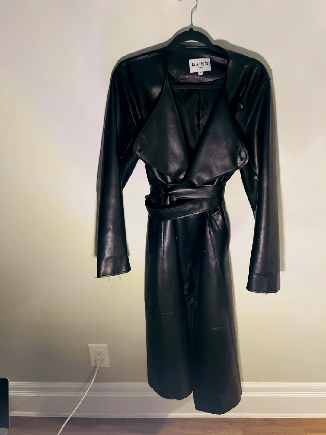 NA-KD Faux Leather Long Trench Coat - photo 5