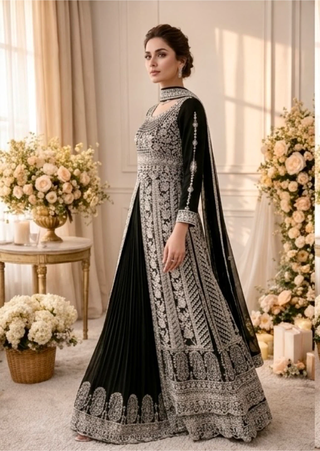 Embroidered Black Anarkali Dress with Dupatta - photo 2