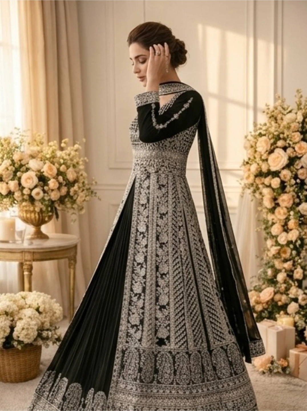 Embroidered Black Anarkali Dress with Dupatta - photo 3