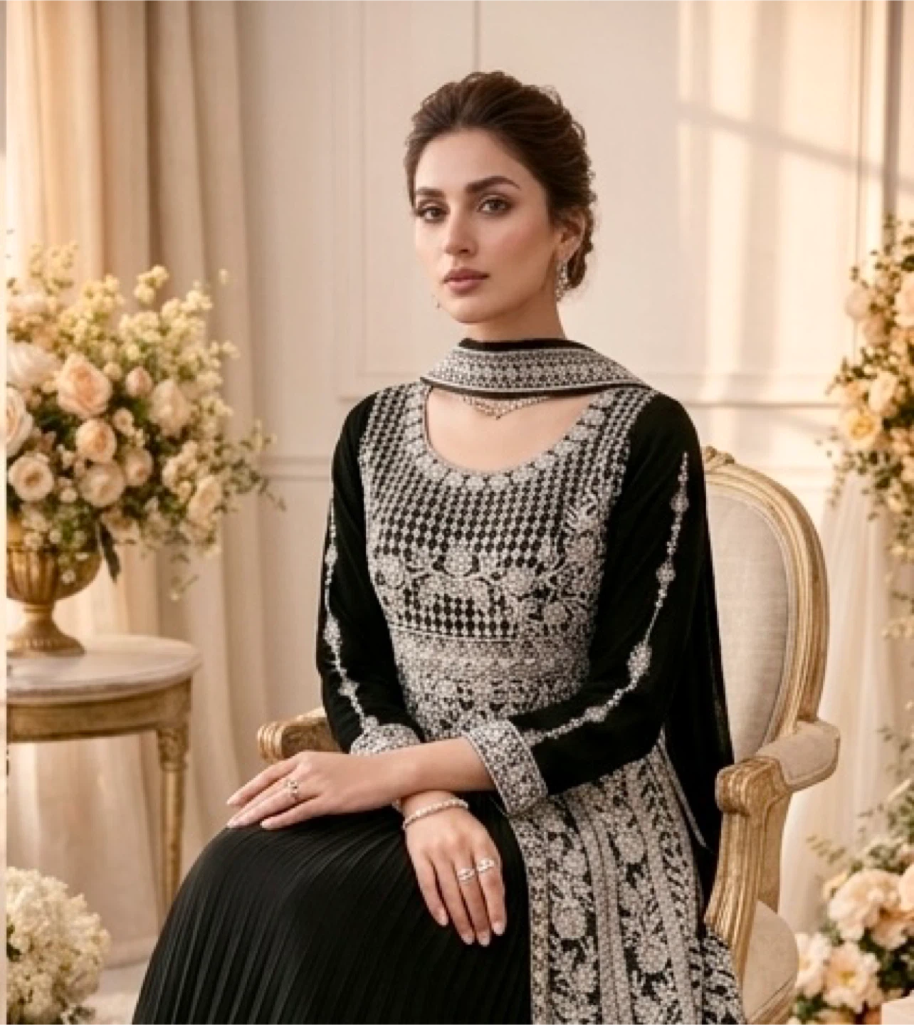 Embroidered Black Anarkali Dress with Dupatta