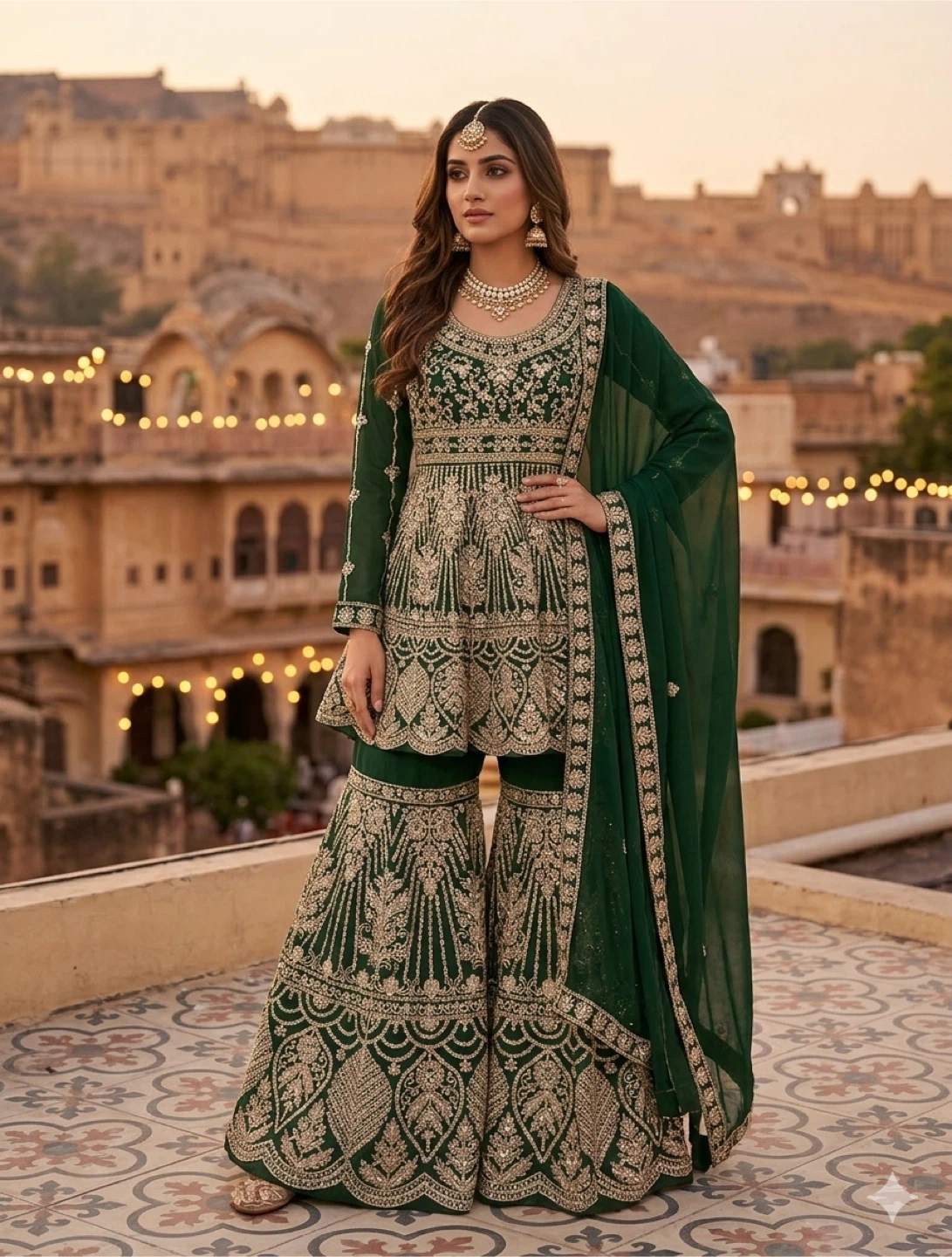 Women's Green Embellished Gharara Suit - photo 3