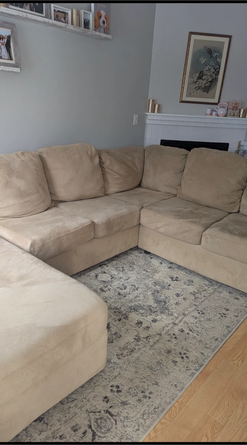 Sectional U-Shaped Micro Suede Couch – Beige - photo 2