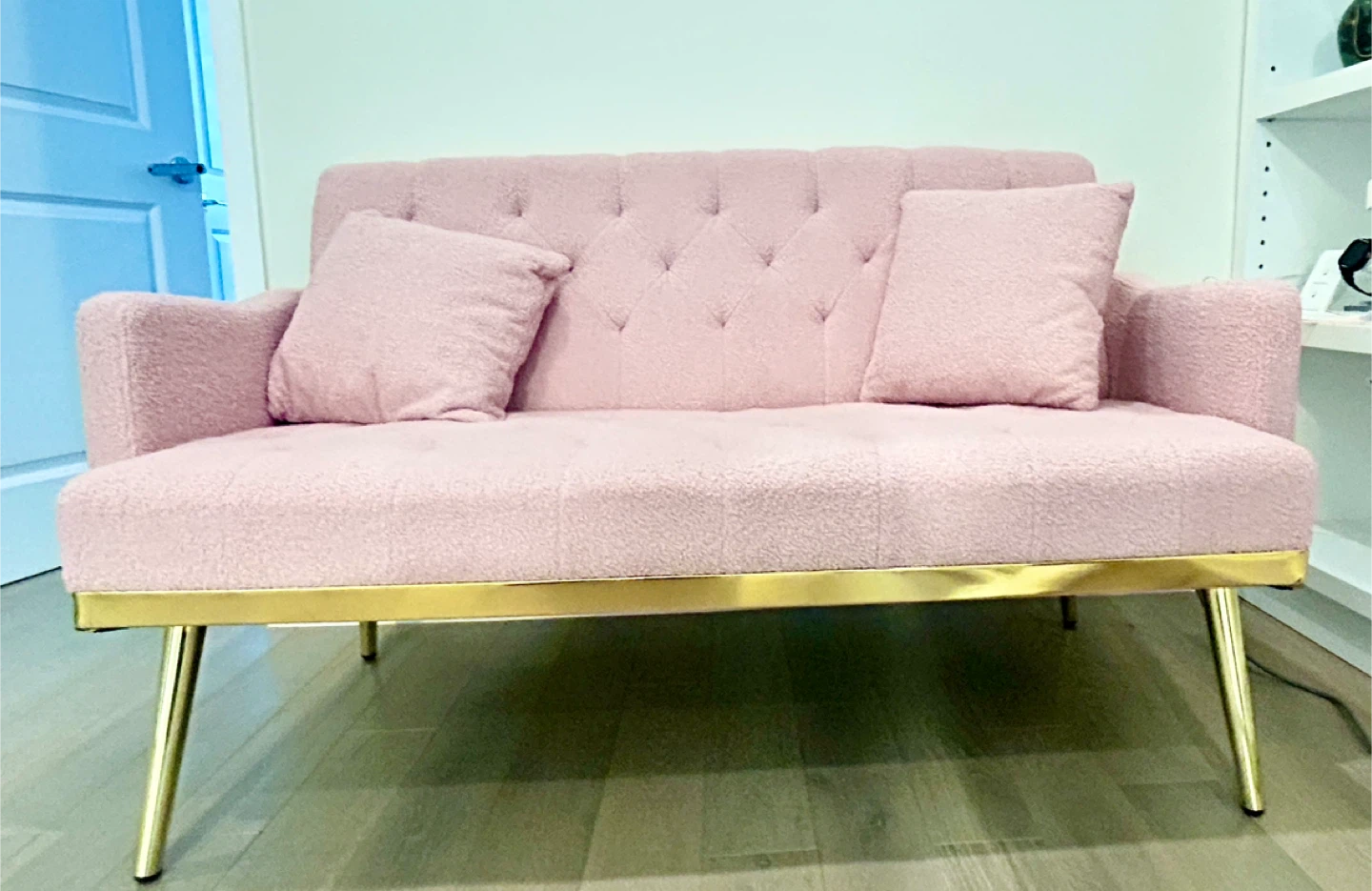 New Pink Boucle Loveseat with Gold Legs - photo 2